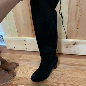 Knee high black heel boots - 2-3 inch heel